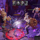 A Gloomhaven merc stabs a beast in a purple room.